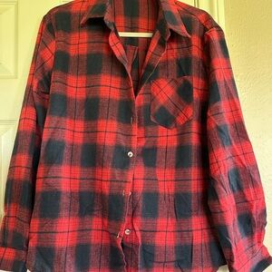 Red and Navy Plaid Button-Up Shirt